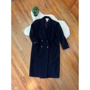 Vintage Worthington Essentials Wool Blend Navy Blue Long Trench Overcoat size 14